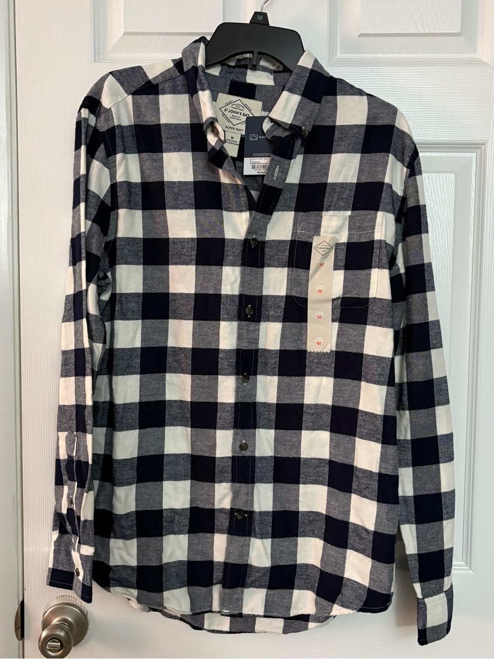 NWT St. John's Bay Black & White Plaid Button-Down Shirt